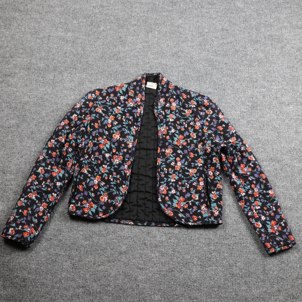 Byer California Jacket‎ Womens Small Black Floral Quilted Open Front Boho